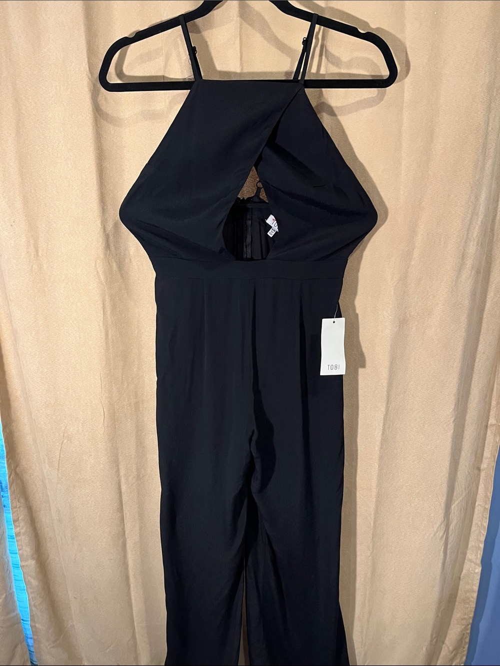 Tobi Black Halter-Style Jumpsuit with Front Cutout